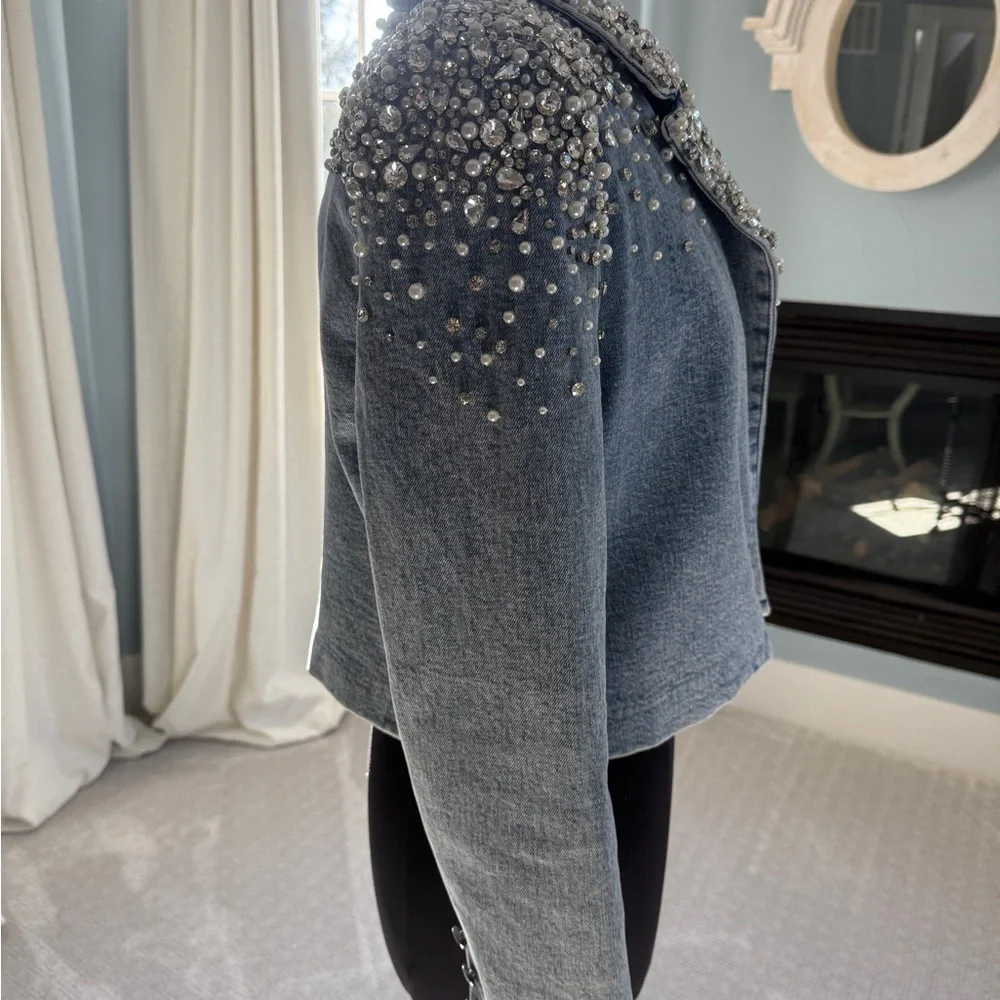 Alice + Olivia Blue Embellished Jean Jacket - Picture 5 of 8